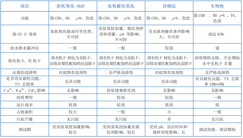 深度处理工艺对比